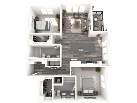 Floor plan for 2 beds, 2 baths, 1241 sqft